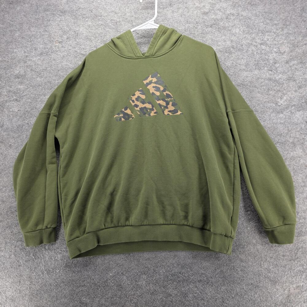 Adidas Hoodie Womens Medium Green Pullover Leopard Animal Print Logo Graphic